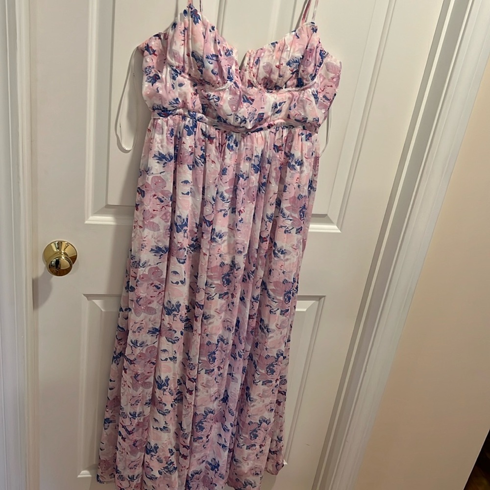 Floral Print Notched Bustier Maxi Dress